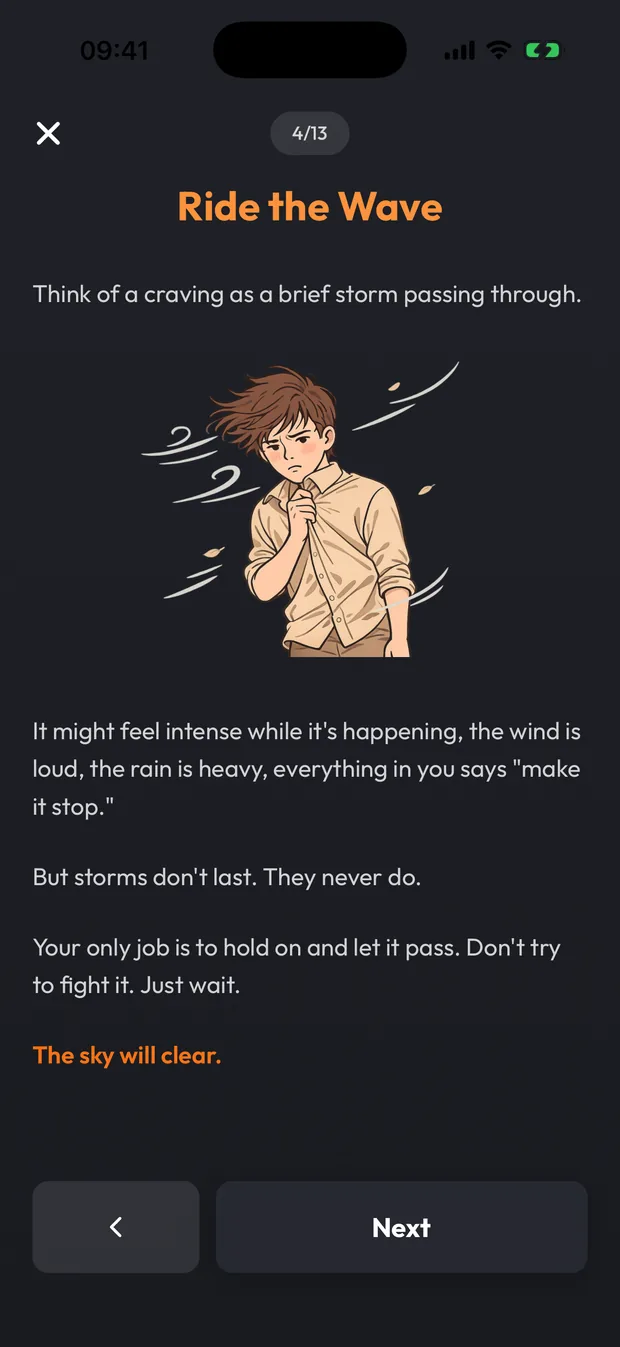 A page of the Ride the Wave guide: think of a craving as a brief storm passing through